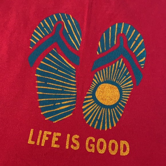 Life is Good | Flip Flop & Sun Graphic Short Sleeve 100% Cotton Tee Pink (S 5-6) - Picture 2 of 8